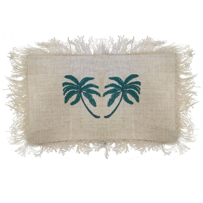 Linen Cushion Cover Palm Tree with Fringe