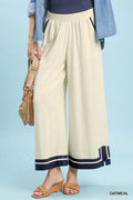 Linen Wide Leg Contrast Trim Gauze Pants