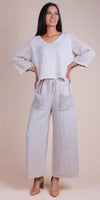 Linen Wide Leg Pant w/Open Knit Front