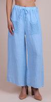 Linen Wide Leg Pant w/Open Knit Front