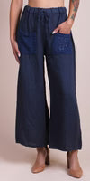 Linen Wide Leg Pant w/Open Knit Front