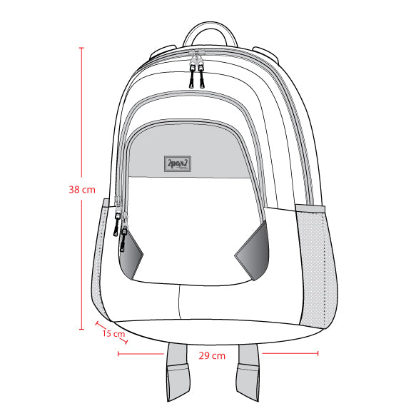 Product diagram of 17L little kids backpack showing size proportions and storage layout.