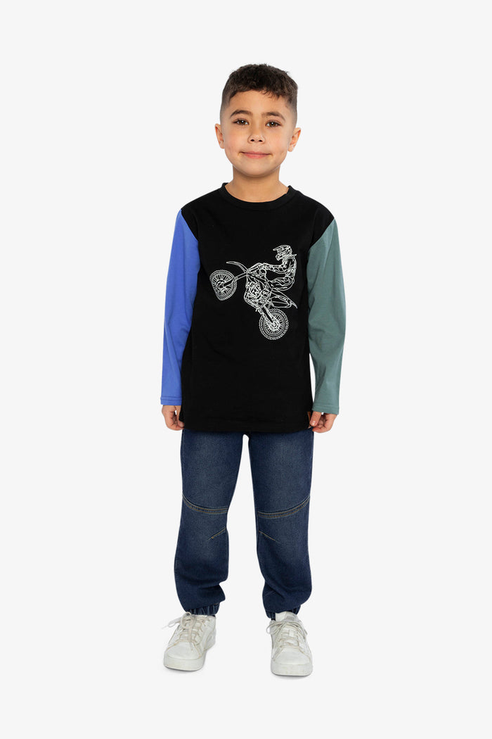 Long Sleeve T-Shirt Black, Blue And Green-4