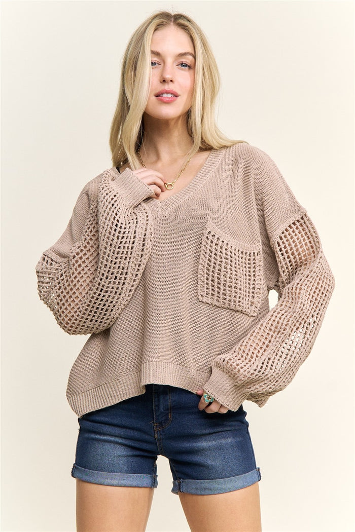 Loose Knit Sweater Mesh Sleeves