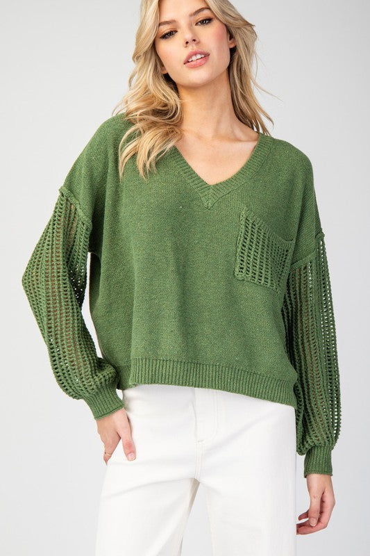 Loose Knit Sweater Mesh Sleeves