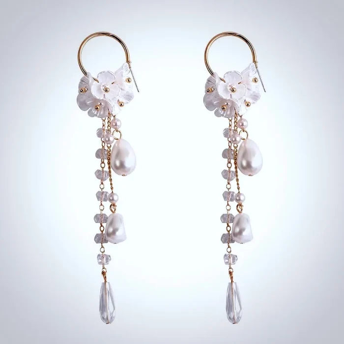 Wedding Pearl Jewelry - Bohemian Pearl and Crystal Bridal Earrings