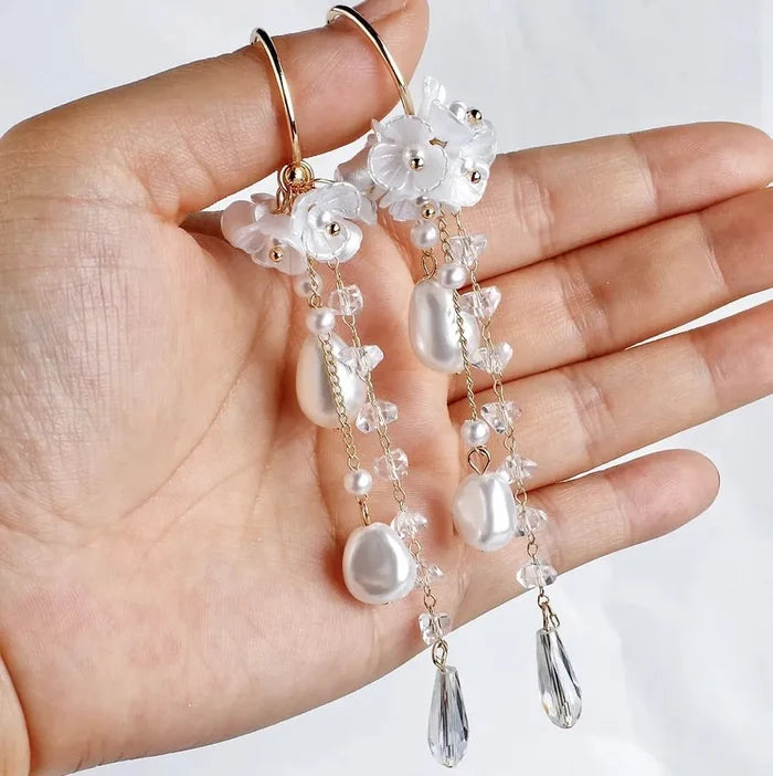 Wedding Pearl Jewelry - Bohemian Pearl and Crystal Bridal Earrings