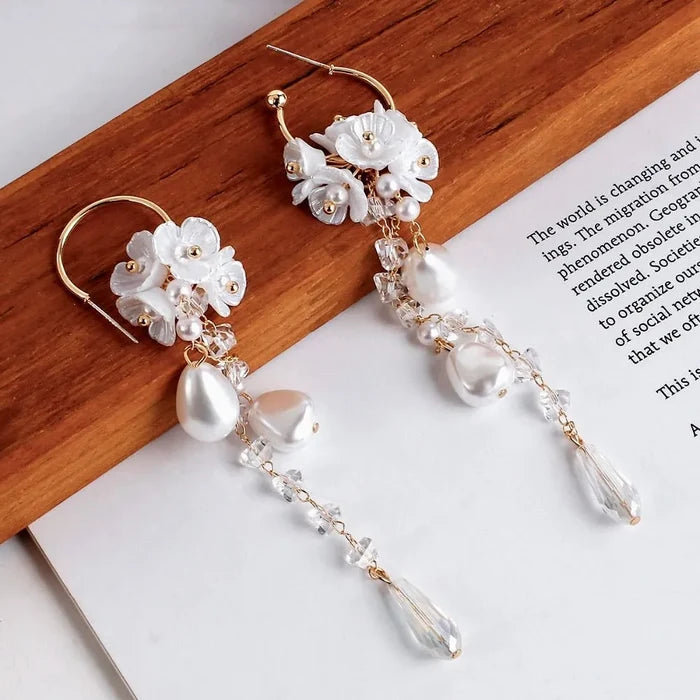 Wedding Pearl Jewelry - Bohemian Pearl and Crystal Bridal Earrings