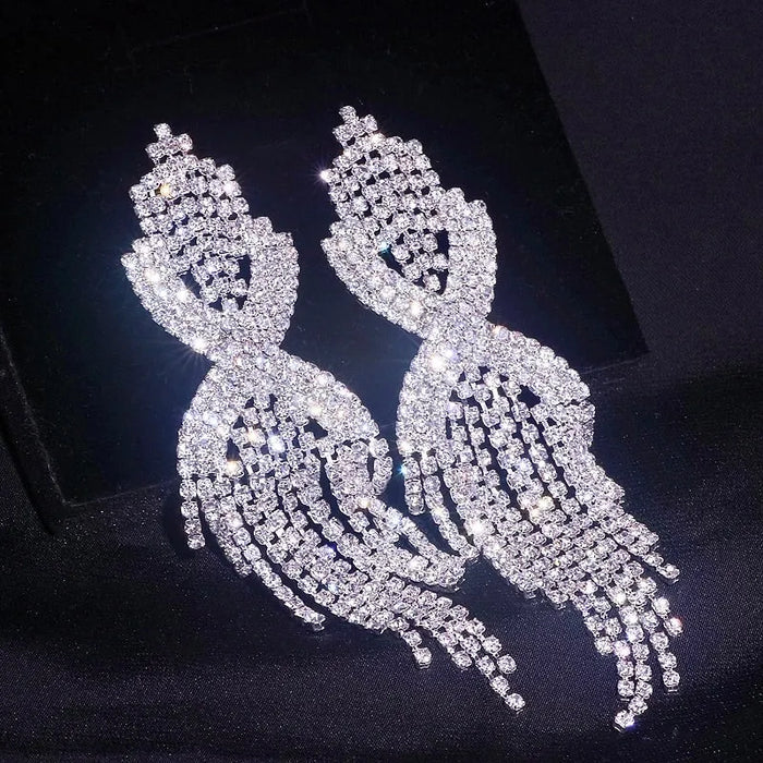 Wedding Jewelry - Silver Rhinestone Bridal Earrings