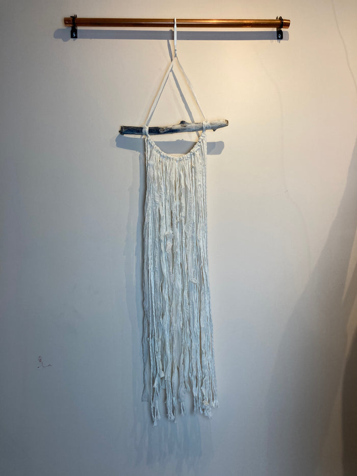 Macramé Wall Hanging - Upcyled Sari Silk White