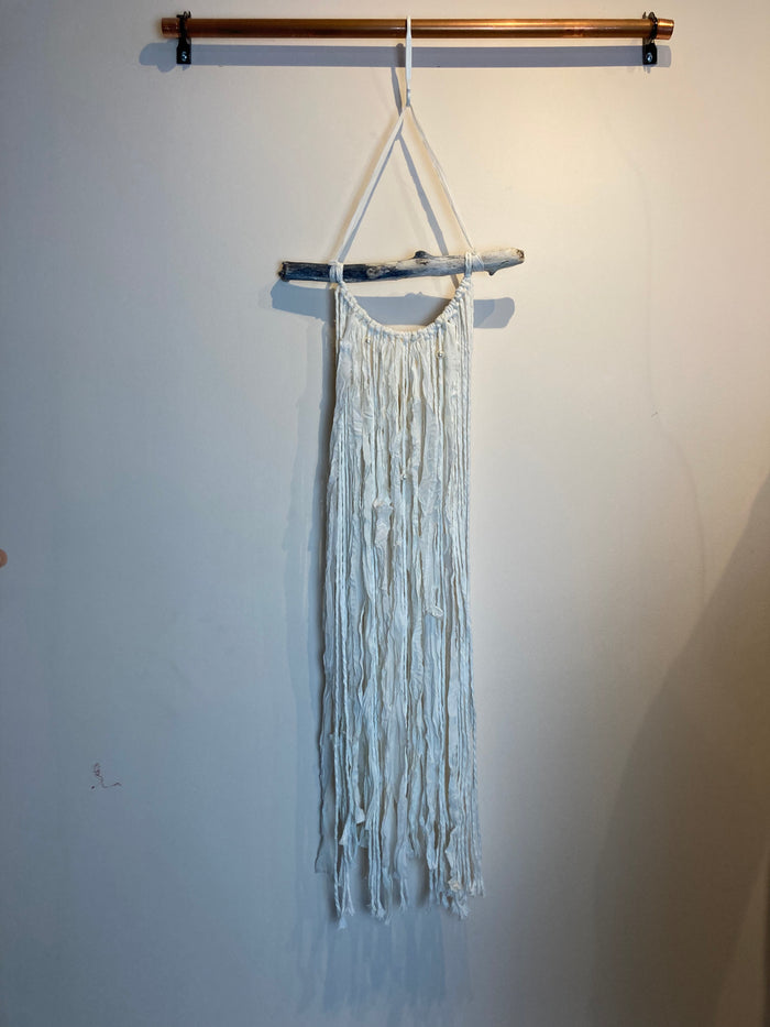 Macramé Wall Hanging - Upcyled Sari Silk White