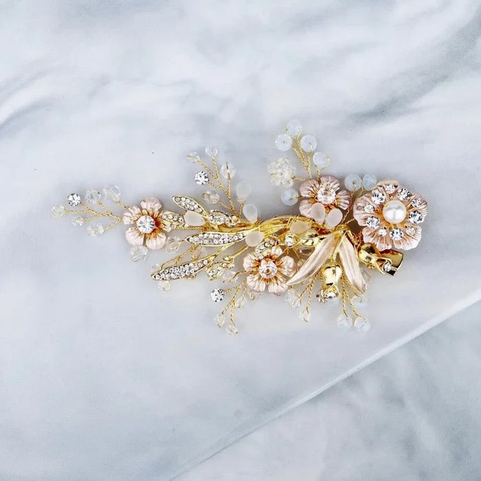 Wedding Hair Accessories - Pearl and Opal Gold Bridal Hair Comb