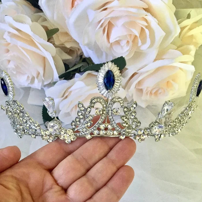 Wedding Hair Accessories - Blue Cubic Zirconia Bridal Tiara