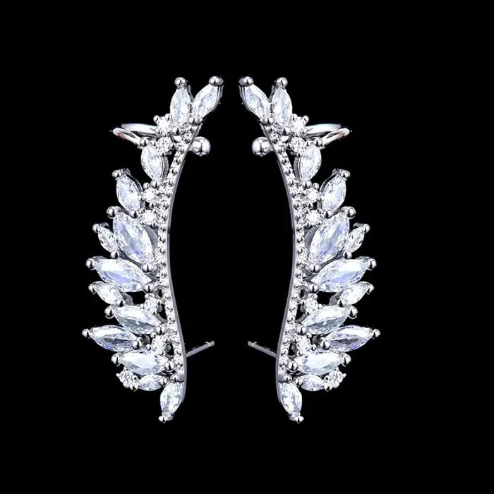 Wedding Jewelry - Silver Cubic Zirconia Bridal Climber Earrings