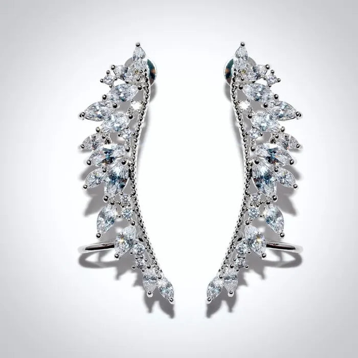 Wedding Jewelry - Silver Cubic Zirconia Bridal Climber Earrings