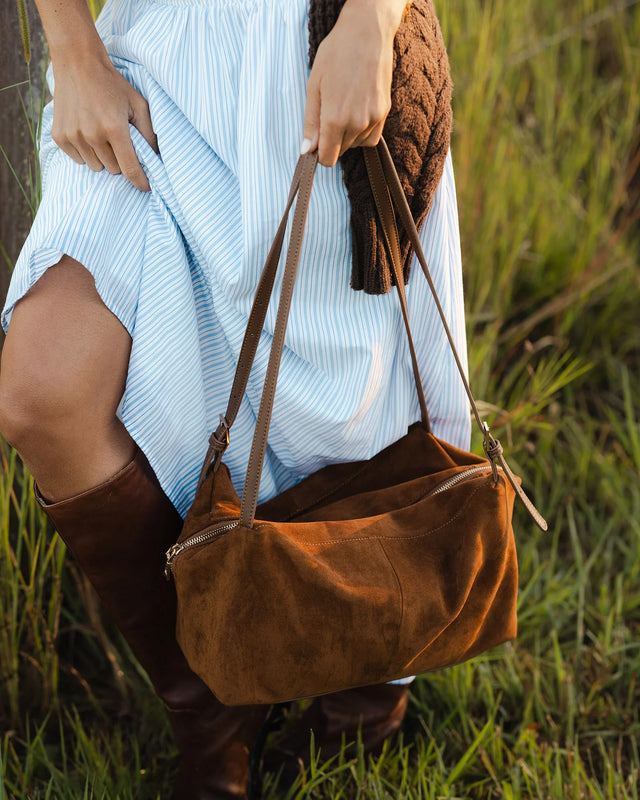 Marissa Suedette Shoulder Bag - Cognac