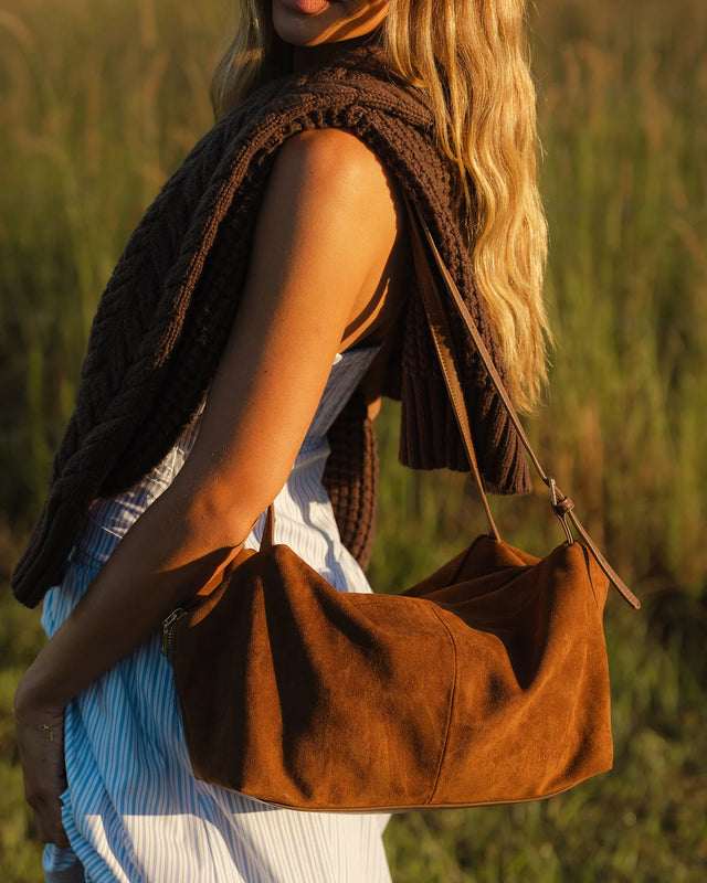 Marissa Suedette Shoulder Bag - Cognac
