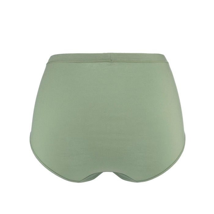 Marrow High Waisted Silk and Organic Cotton Full Brief in Aspen Green, view 2 – Juliemay Lingerie