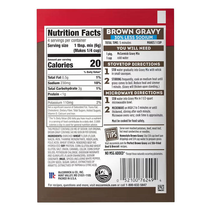 McCormick Brown Gravy Mix, 30% Less Sodium - 12 Pack