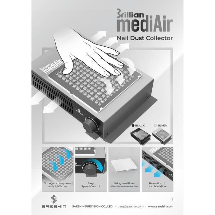 MEDI-AIR NAIL DUST COLLECTOR-Dust Collector-Saeshin-Silver-Gel Essentialz
