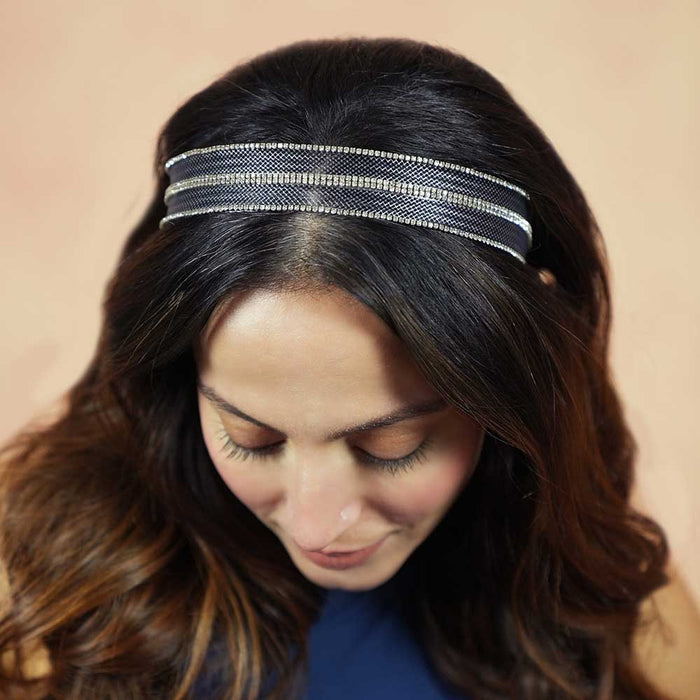 Mesh Hair Band with Crystals - Grey