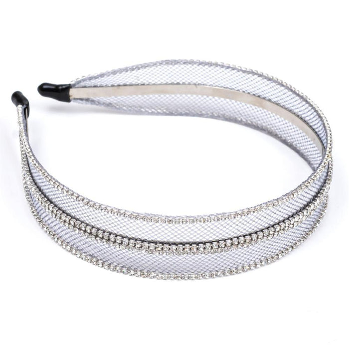 Mesh Hair Band with Crystals - Grey