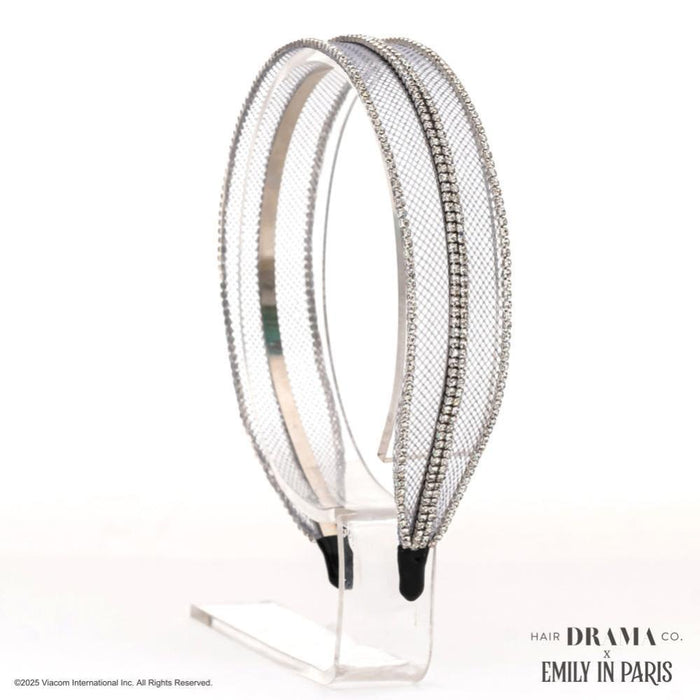 Mesh Hair Band with Crystals - Grey
