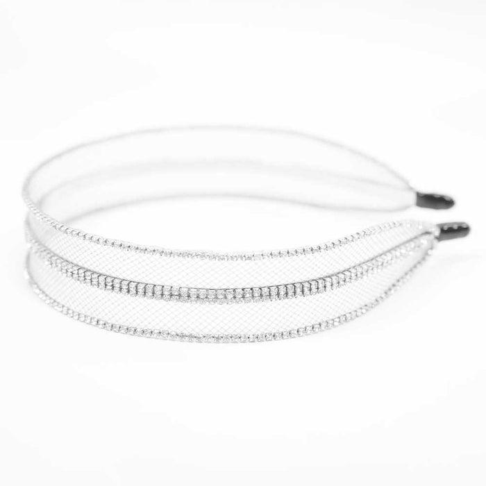 Mesh Hair Band with Crystals - Grey