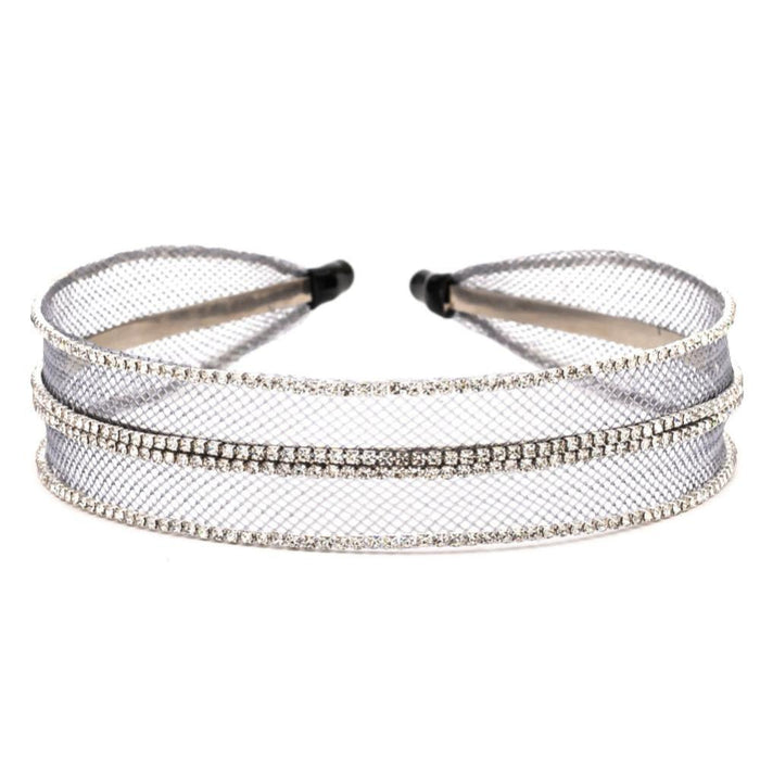 Mesh Hair Band with Crystals - Grey
