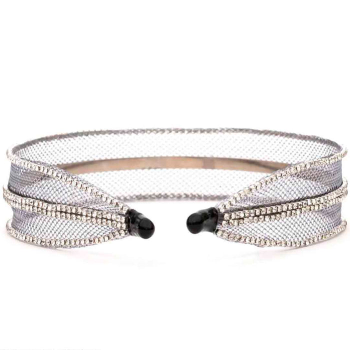 Mesh Hair Band with Crystals - Grey