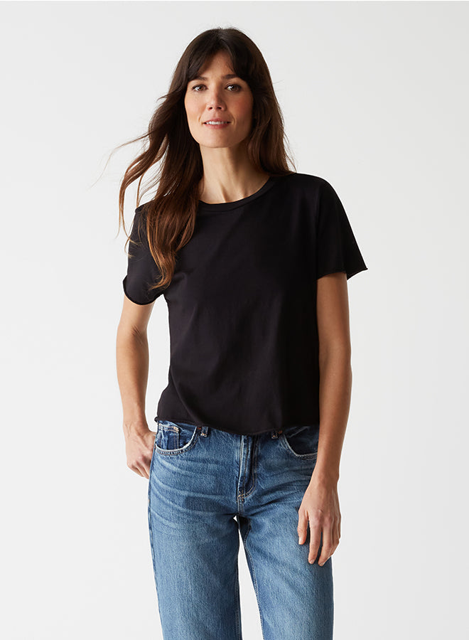 Michael Stars Jackie Raw Edge Crew Tee in Black