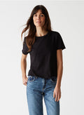 Michael Stars Jackie Raw Edge Crew Tee in Black