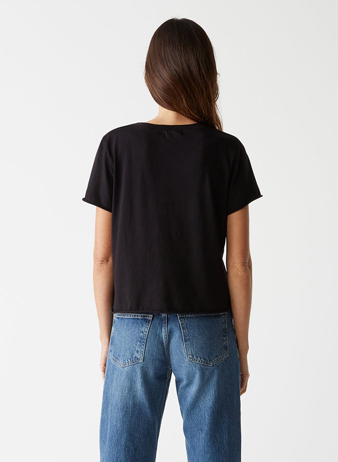 Michael Stars Jackie Raw Edge Crew Tee in Black
