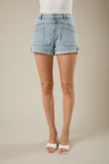 Midi Rise Stretchy Denim Shorts