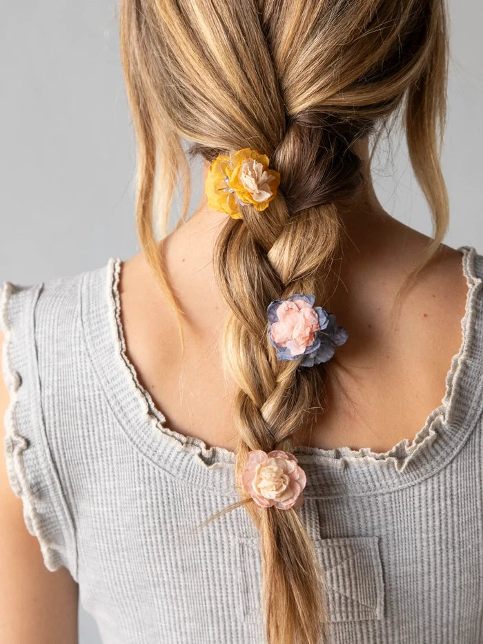 Mini Fabric Flower Hair Claw Clips, Set of 3 - Pink-view 1