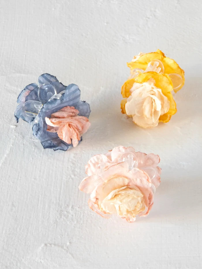 Mini Fabric Flower Hair Claw Clips, Set of 3 - Pink-view 2