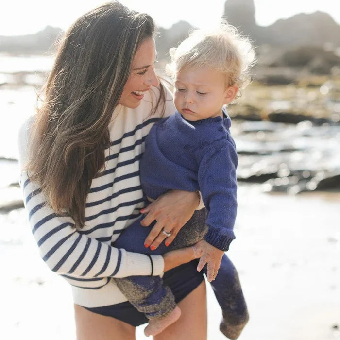 Minnow Women's Breton Stripe Sweater in Cream/Navy