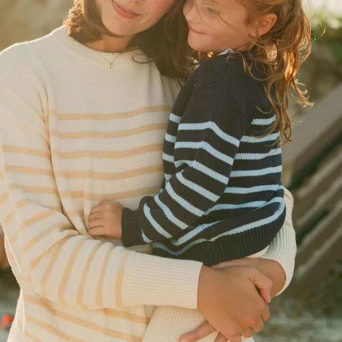 Minnow Women's Stripe Sweater in Cream/Tan