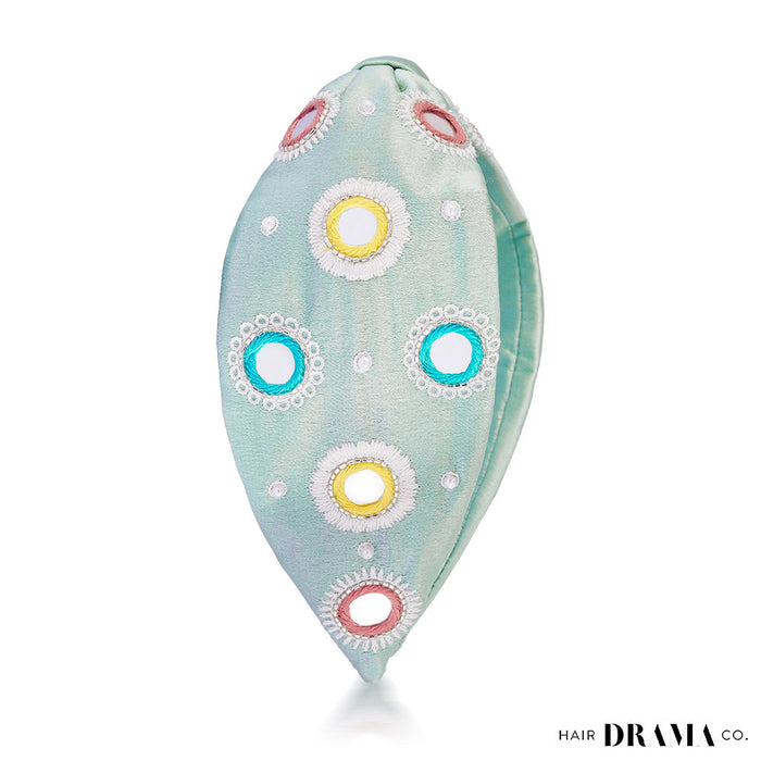 Mirrorwork Knotted Headband - Mint Green