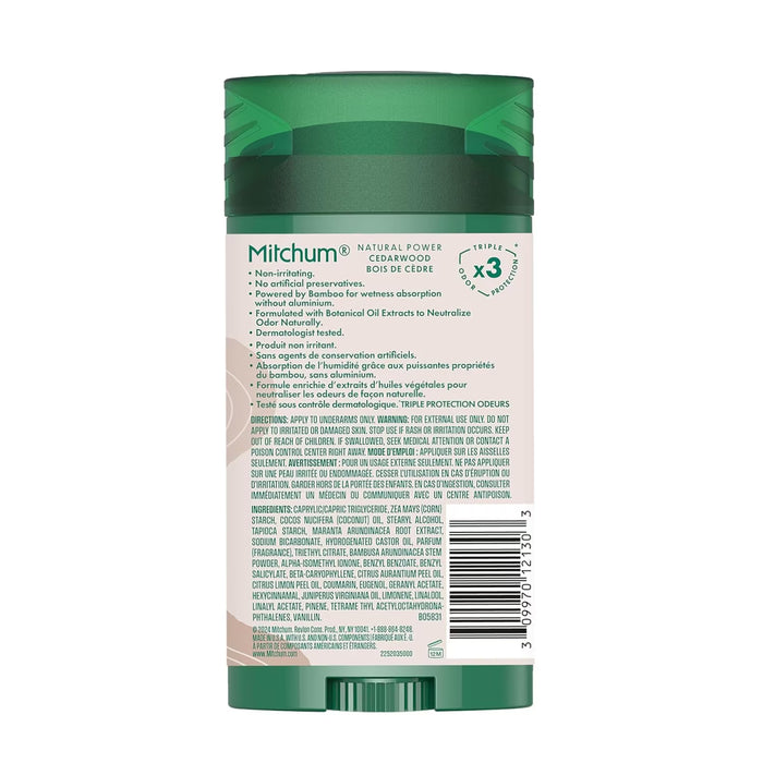 Mitchum Natural Power Men Cedarwood Deodorant - 2.7 oz - 24 Pack