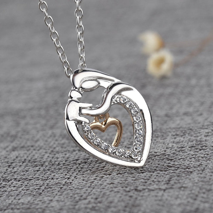 Mom & Baby Heart Pendant Necklace – Zinc Alloy