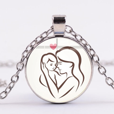 Mother & Baby Glass Pendant Necklace – Zinc Alloy