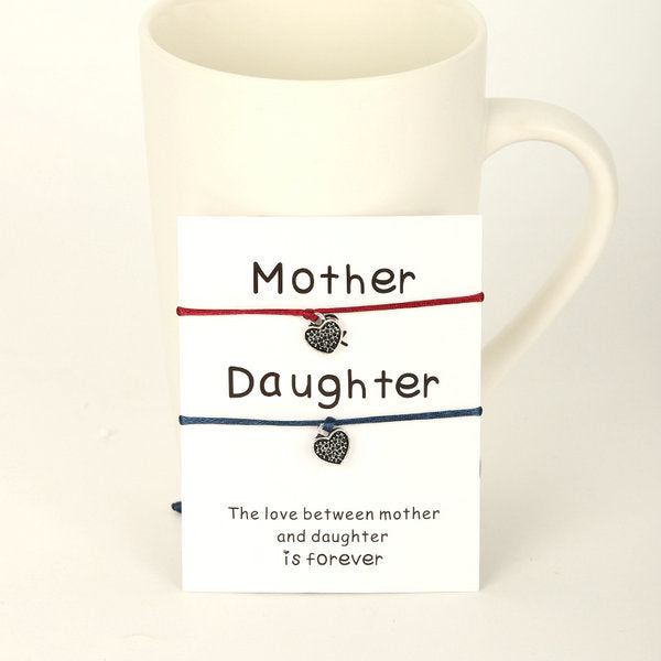 Mother-Daughter Heart Charm Bracelet Set of 2