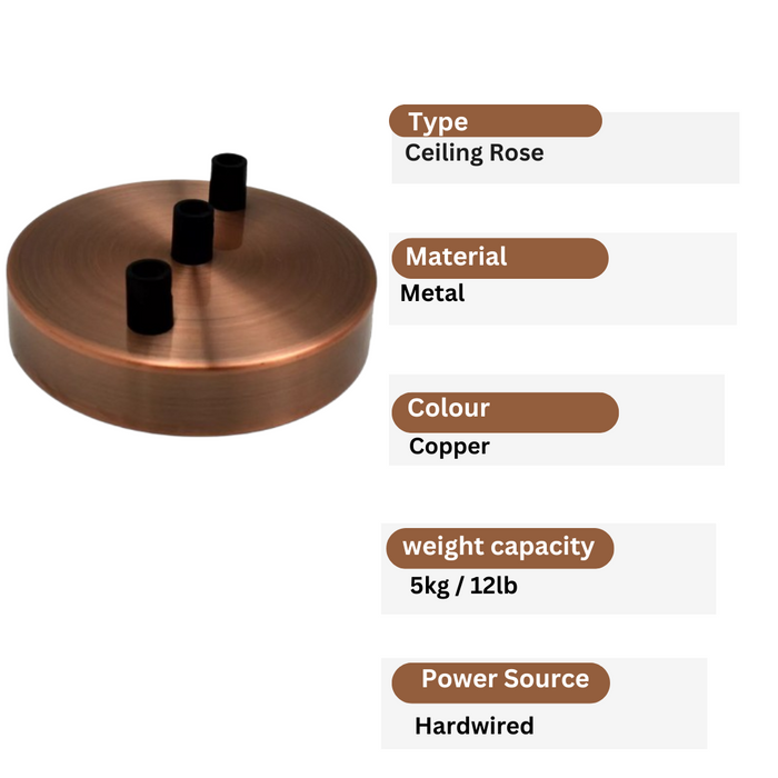 Multi Outlet 3 Hole Ceiling Rose Copper Drop Pendant 120x25mm~2881