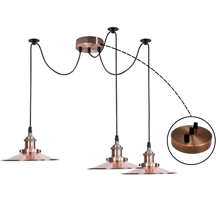 Multi Outlet 3 Hole Ceiling Rose Copper Drop Pendant 120x25mm~2881
