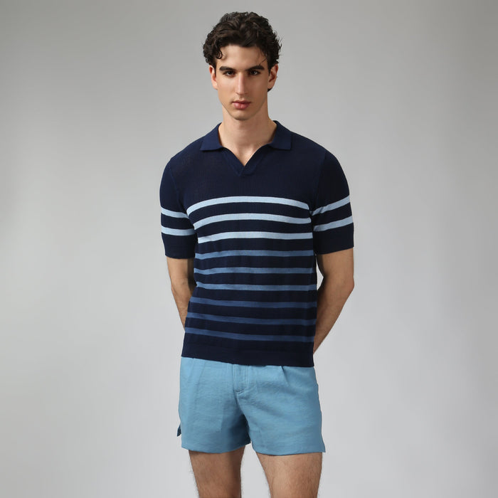 Navy Seabreeze Knit Polo - Parke & Ronen