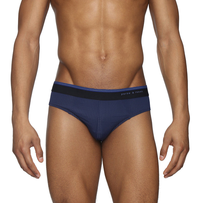 Navy Wave Mesh Low Rise Brief - Parke & Ronen
