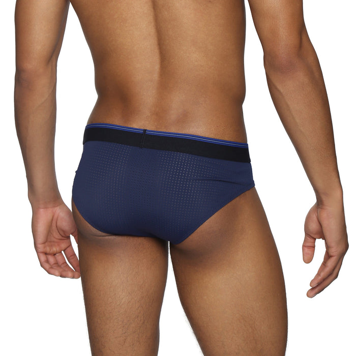 Navy Wave Mesh Low Rise Brief - Parke & Ronen