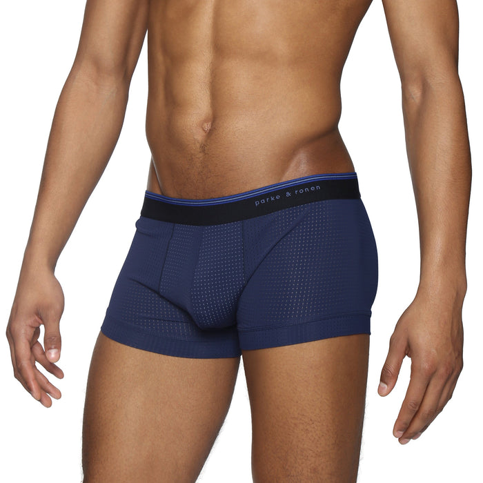 Navy Wave Mesh Low Rise Trunk - Parke & Ronen