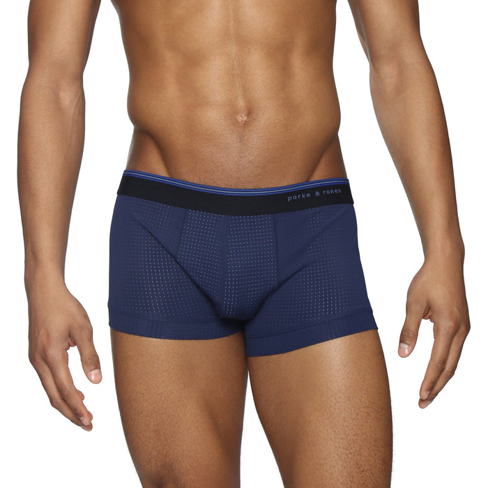 Navy Wave Mesh Low Rise Trunk - Parke & Ronen